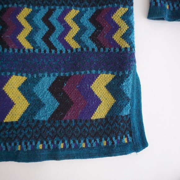 Vintage Chico's Blue Purple Knit Aztec 22% Cotton Button Up Cardigan Sweater XL - Picture 3 of 9